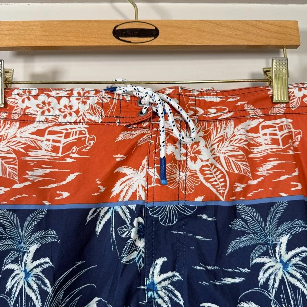 Tommy‎ Bahama Baja Palms Board Shorts Men's Blue Orange Drawstring Beach - 2XL